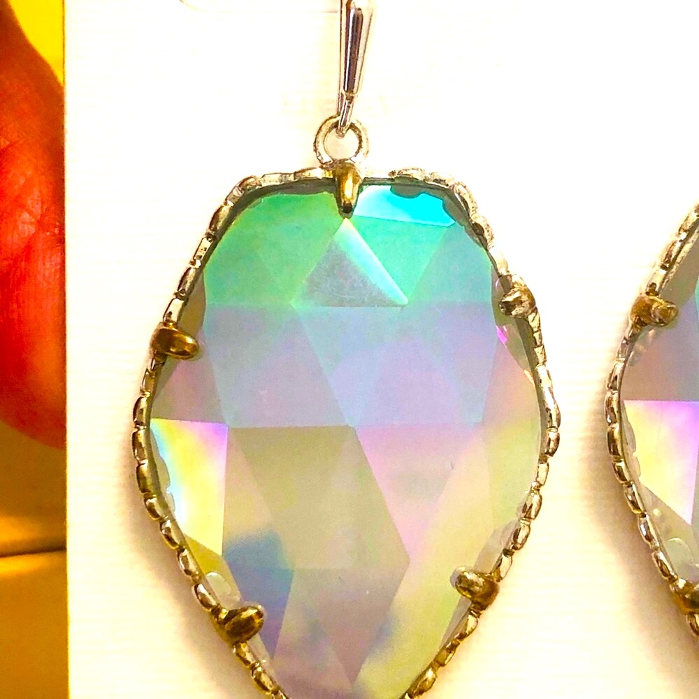 Like New RARE Kendra Scott Corley Earrings Silver &  Slate Iridescent GORGEOUS! - Picture 5 of 16